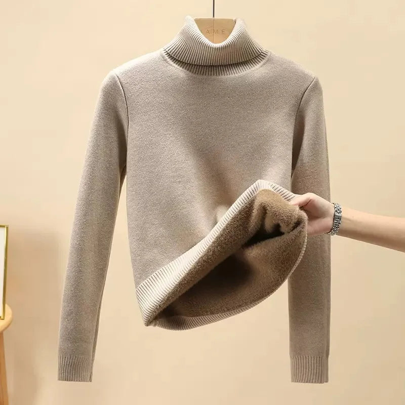Pulls Femmes Thicken Velvet Warm Pullover Sweater For Women Turtleneck Winter Jumper Female Long Sleeve Slim Knitwear Tops