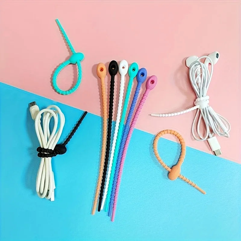 5/10pcs Silicone Reusable Cable Wire Organizer Winder Storage Holder Bag Ties Cord Tie Twist Multifunctional Bag Clip manager