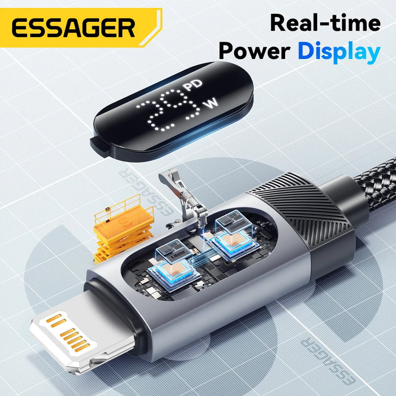 ខ្សែ USB ប្រភេទ C របស់ Essager សម្រាប់ iPhone 14 13 12 11 Pro Max PD 29W សាកថ្មលឿន ប្រភេទ C ទៅខ្សែភ្លើង សម្រាប់ iPad Macboo