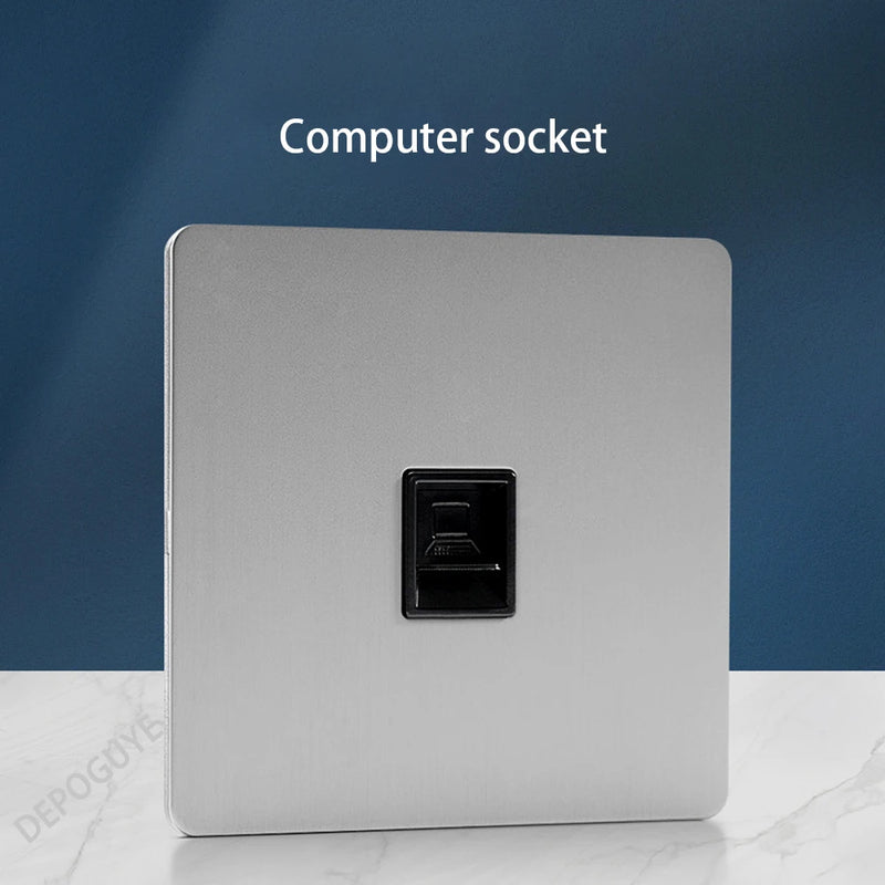 Wall Light Toggle Retro Switch Panel 1-4 Gang 2 Way EU Silver Gray Brushed Stainless Steel Antique Switch Outlet with USB Chargi