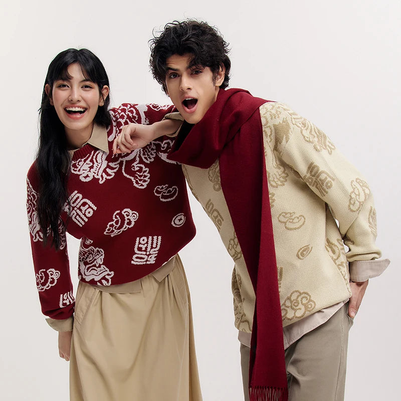 Semir Fashion Sweater Men Spring Kirin Jacquard Loose Casual Couple Knit Top Comfortable Daily Wear Stylish Basic Tee