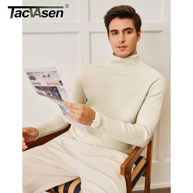 TACVASEN Men's Knit Turtleneck Sweater Thicken Ribbed Long Sleeve Solid Pullover Casual Fall Winter Thermal Soft Tops Streetwear