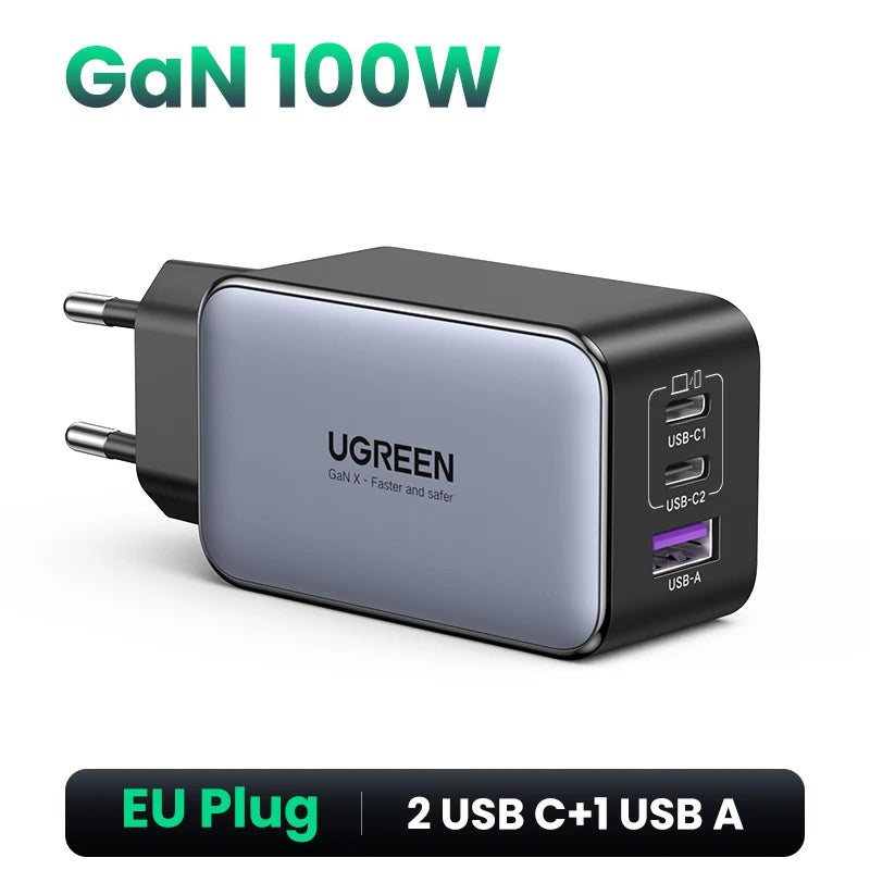 UGREEN 100W GaN Charger USB C Charger QC4.0 3.0 Quick Charge For Macbook Air Laptop Tablet PDFast Charger For iPhone 17 16 15Pro
