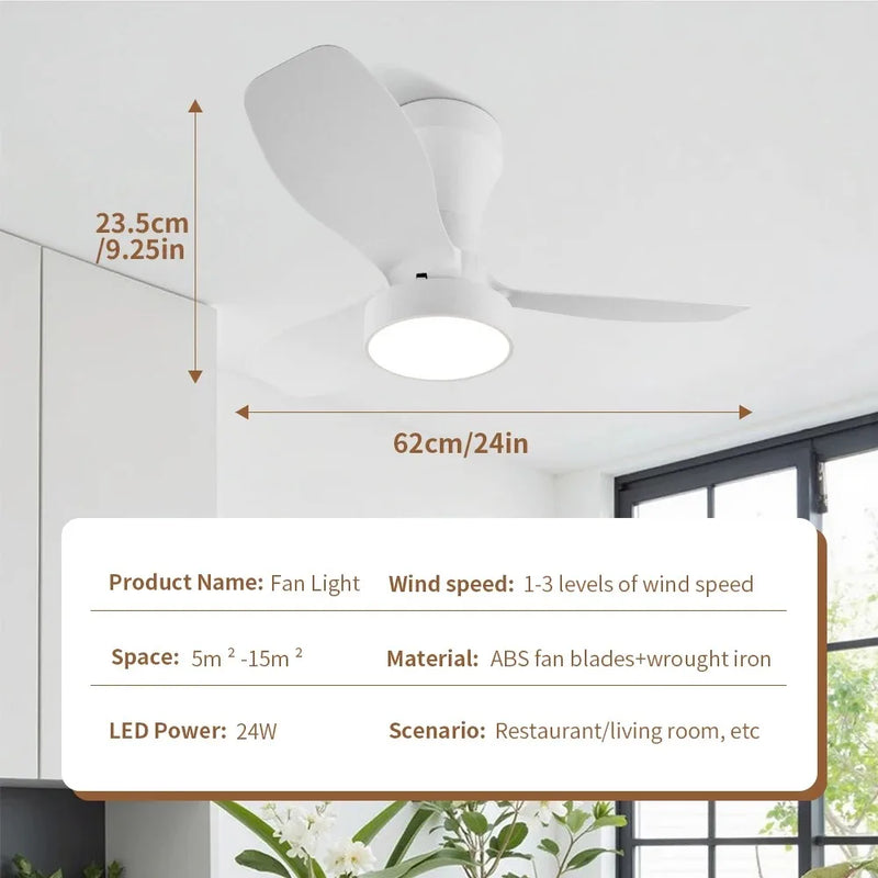 24-32 Inch Ceiling Fan Intelligent Remote Control 3speed with 3Color Lights Fan Nordic Style for Bedroom Dining Room Living Room