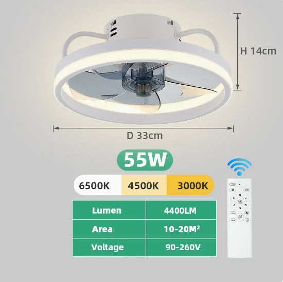 កង្ហារពិដានអគ្គិសនី 85-265V 55/60W ជាមួយចង្កៀង កង្ហារឆ្លាតវៃស្ងាត់ 6 ល្បឿនខ្យល់បញ្ជាពីចម្ងាយសម្រាប់បន្ទប់គេង កង្ហារពិដានផ្ទះ