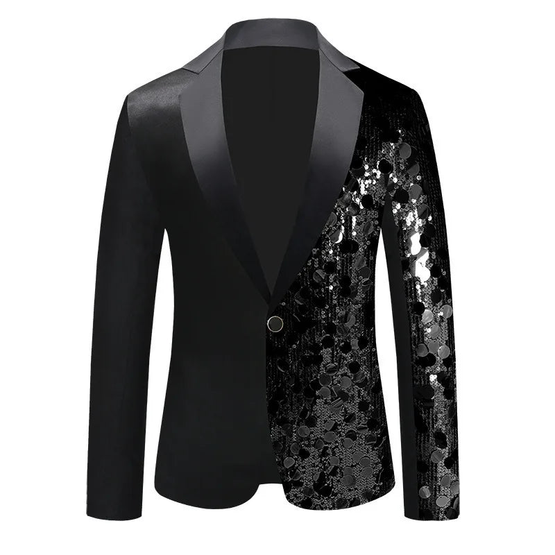 ‌2026 New Men's Black Tuxedo Jacket with Silver Sequins for Party & Formal Occasions‌