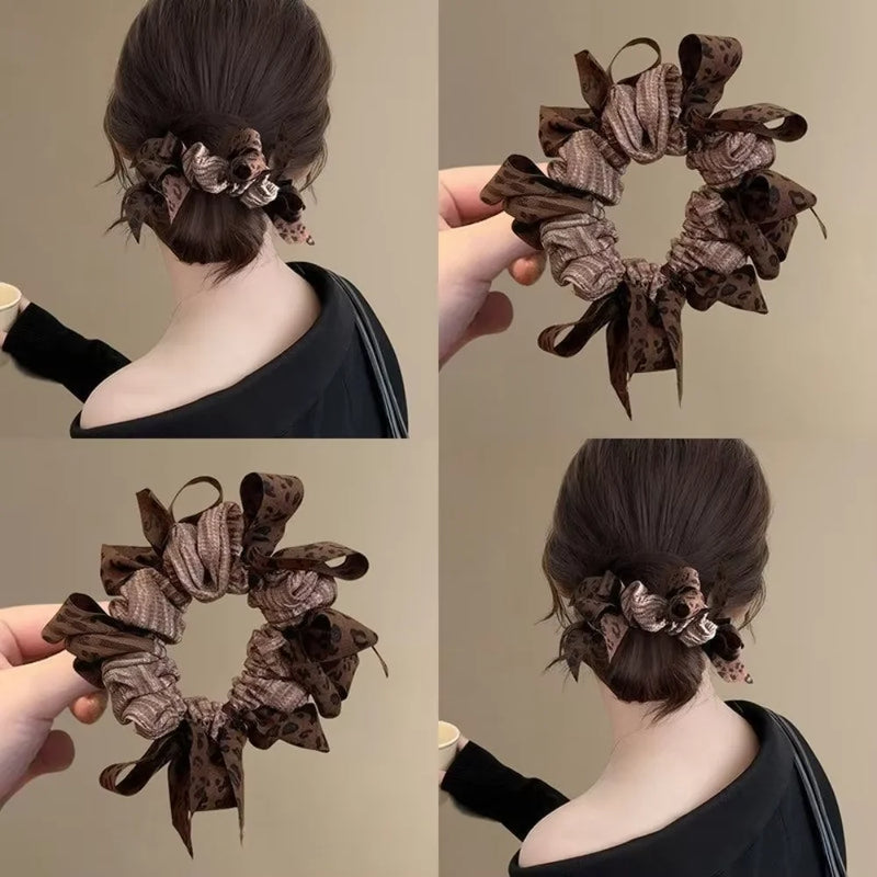 1pc Fashion Dongdaemun Inspired Woven Bow Scrunchies Large Intestine Hair Bands High Ponytails Meatball Buns Premium Textured