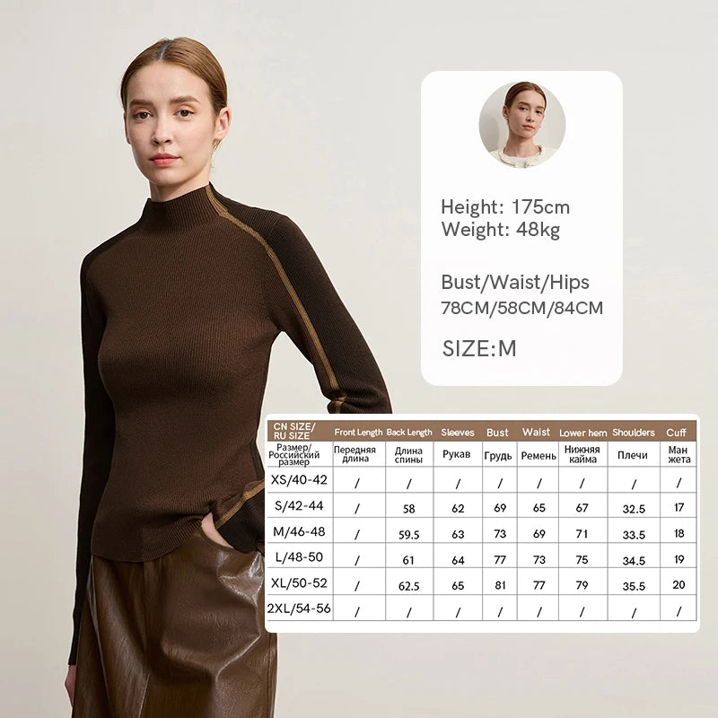 អាវយឺត Amii Pullover ឆ្នាំ ២០២៥ រដូវរងាថ្មីធម្មតាពាក់កណ្តាលកអាវខ្ពស់ស្លីមផ្ទុយស្រឡះអាវទ្រនាប់ស្ត្រី ១២៥២៤១១៩