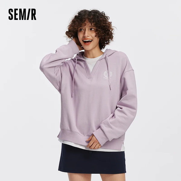 អាវយឺត Semir សម្រាប់នារី មានមួក ប៉ាក់លំនាំប៉ាក់ ទំហំធំ ធ្វើពីក្រណាត់សិប្បនិម្មិត ពីរដុំ រចនាបថសាលា រដូវស្លឹកឈើជ្រុះ ស្លៀកប្រចាំថ្ងៃ ឆ្នាំ២០២៦