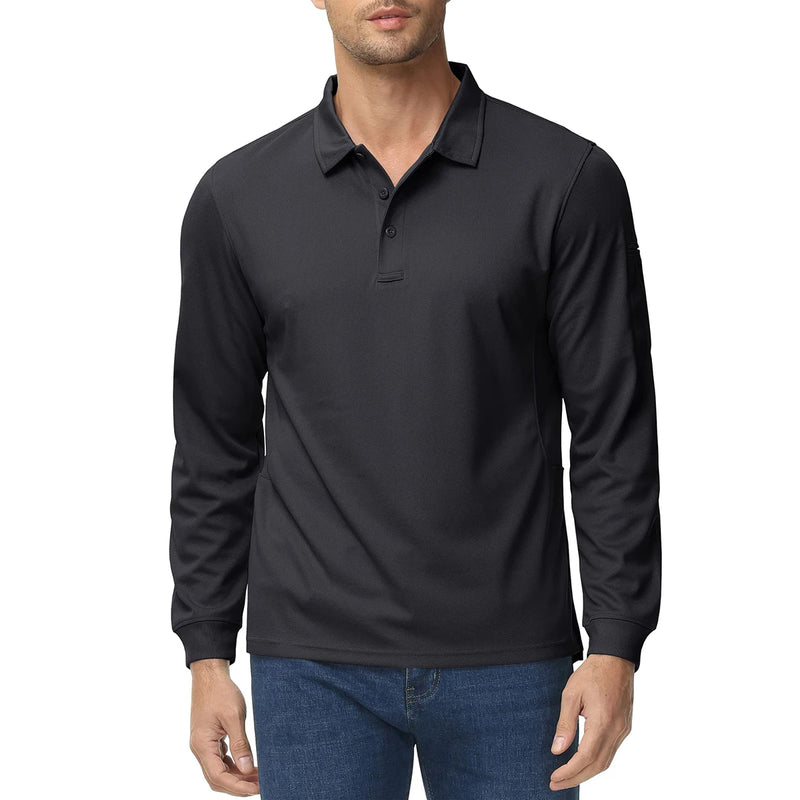 TACVASEN Mens Long Sleeve Collared T-Shirt 3 Button Quick Dry Performance Golf Shirt Athletic Casual Basic Tops Moisture-Wicking