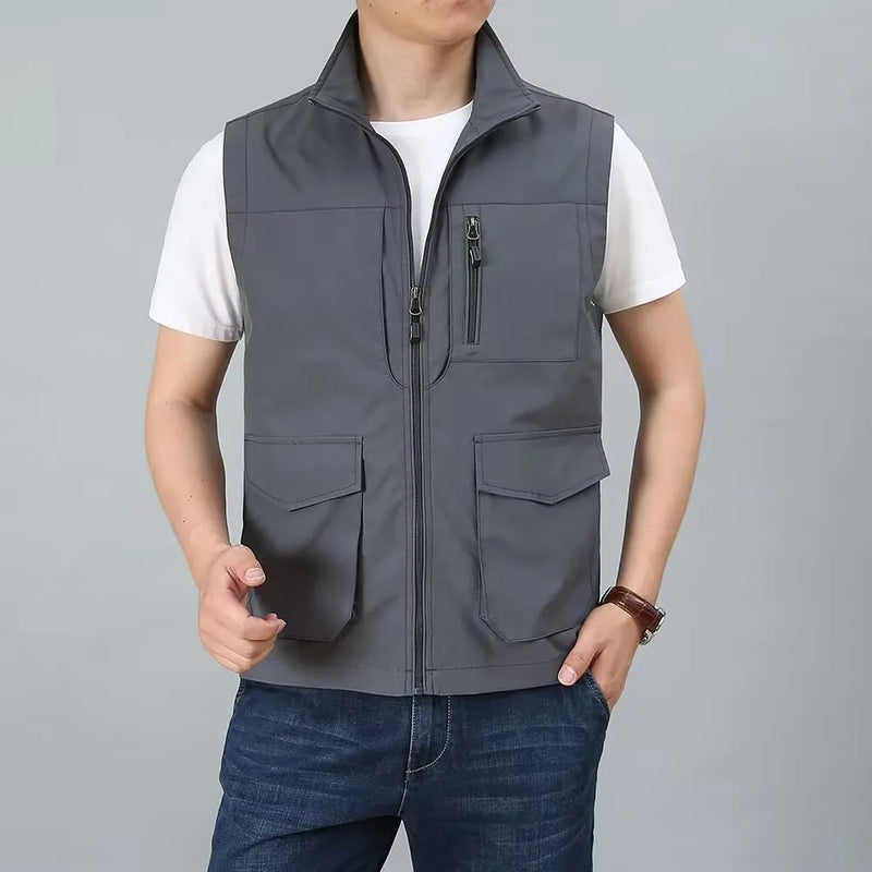 Men's Sleeveless Vest Jacket for Fall and Winter, Travel, Leisure, and Fishing Wear. Green, Khaki, Gray, Black, Red, Blue Coat.