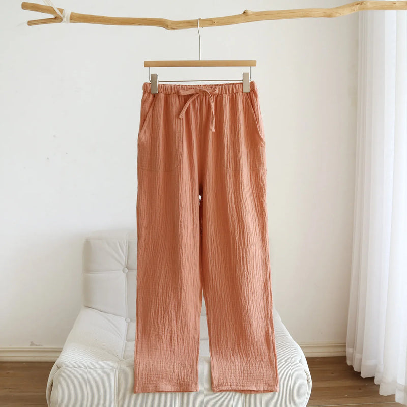 Thin Simple Crepe Home Pants Lounge Wear 2026 New Women's Spring/Summer Sleeper Pants 100% Cotton Autumn Pajama Pants