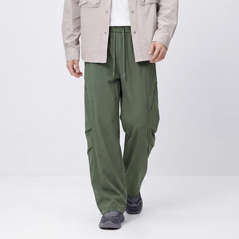 Semir Men Casual Pants Fleece Lined Loose Fit Curved Leg Solid Color Utility Outdoor Drawstring 2026 New Winter Daily Wear