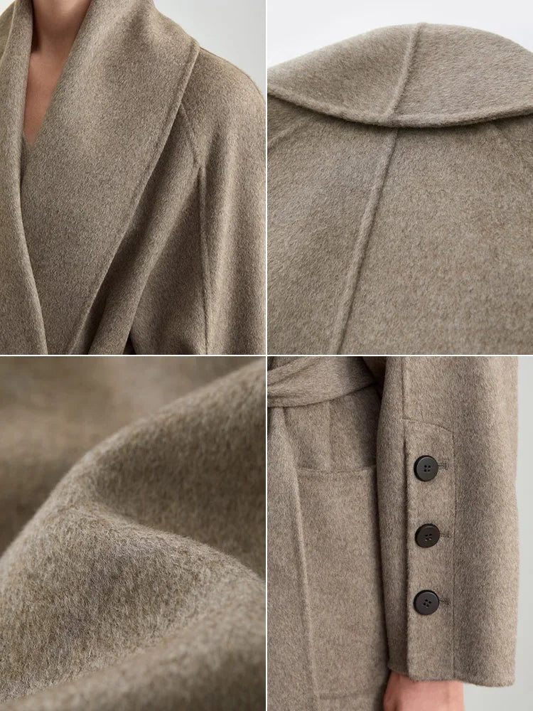 AMII Minimalist Fashion Woolen Coat 2026 Winter New Women's Commuter Full Wool with Belt Long Double-sided Woolen Coat 12424067
