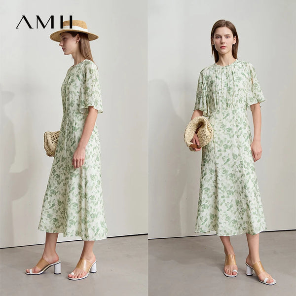 AMII រ៉ូបវែងដៃខ្លីបោះពុម្ពបែបសាមញ្ញសម្រាប់នារីទាន់សម័យឆ្នាំ ២០២៦ រ៉ូបថ្ងៃកំណើតកមូលបែបប្រណីត 12522153
