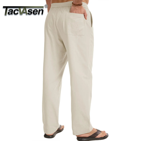 TACVASEN Mens Cotton Pants Casual Loose Fit Summer Beach Pants Lightweight Elastic Drawstring Waist Trousers with Pockets 2026