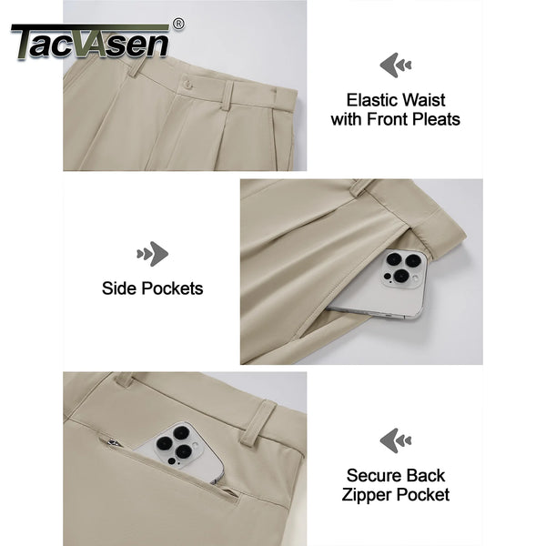 TACVASEN Mens Casual Classic Fit Waterproof Pants 30" Stretch Lightweight Golf Dress Trousers Zipper Pocket Breathable Travel