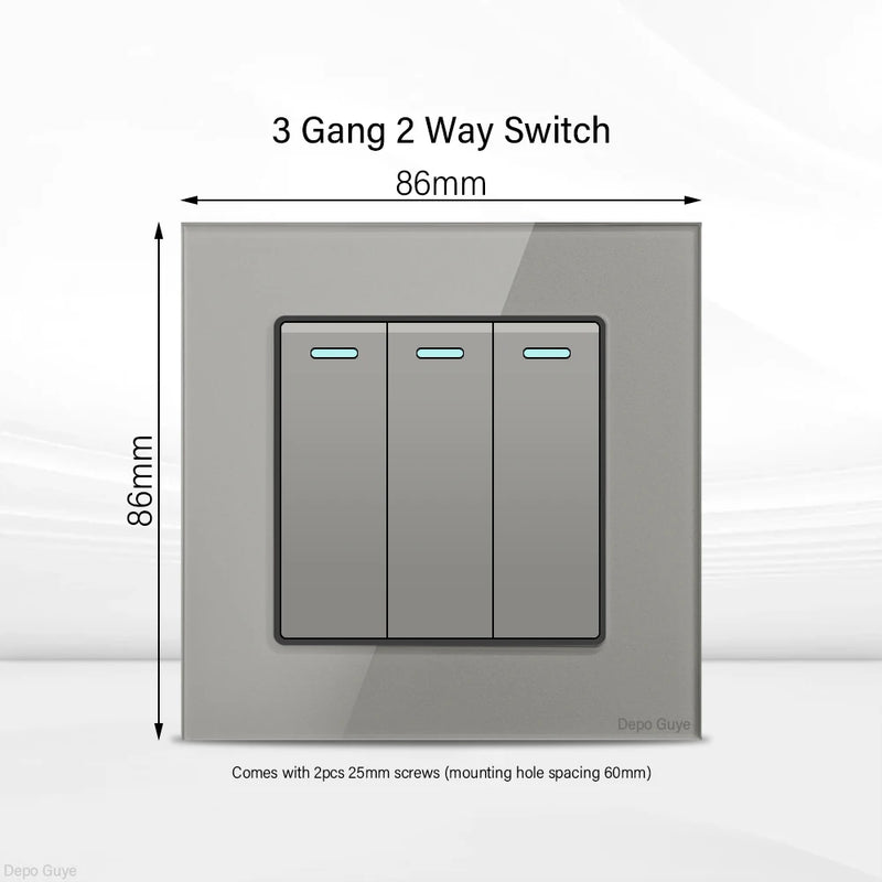 Grey UK 13A Tempered Glass USB Type C 18W Quick Charge Socket,Dual Universal Power Outlet,Home Light Electric Switch Panel