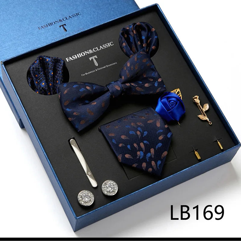 Men's Suit Dress Accessories (Tie + Bow Tie + Square Scarf + Tie Clip + Button + Metal Flower Brooch) 36 Colors To Choose From
