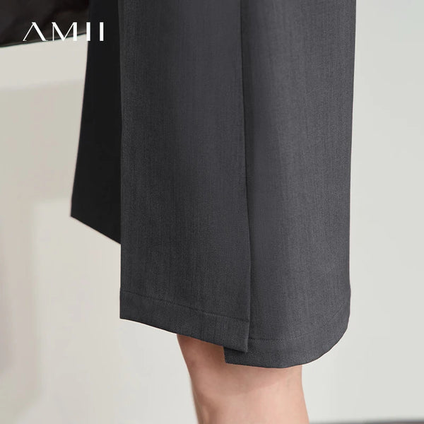 Amii Minimalist Straight Shorts for Women 2026 Summer Solid Commute Suit Shorts Pocket Loose Casual Five-point Pants 12512015