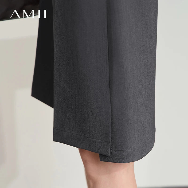 Amii Minimalist Straight Shorts for Women 2026 Summer Solid Commute Suit Shorts Pocket Loose Casual Five-point Pants 12512015