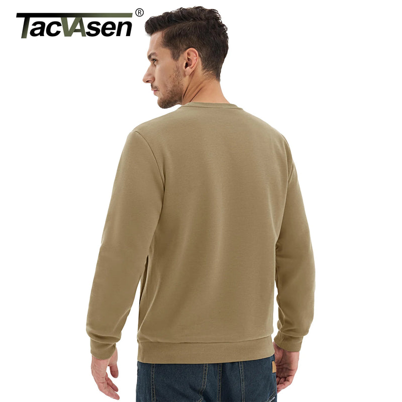 TACVASEN Winter Fleece Crewneck Sweatshirt Mens Warm Midweight Casual Long Sleeve Pullover Pocket Sports Sweatshirt Basic Tops