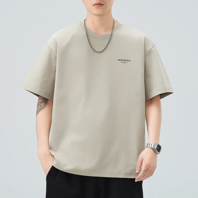 DUKEEN Men's Minimalist Print T-Shirt Summer 2026 Oversized Breathable Crew Neck Tee Casual Korea Style Short Sleeve Top