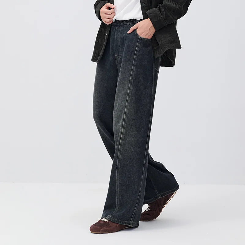 Semir Men Denim Jeans Drawstring Loose Fit Wide Leg 2026 New Winter Daily Wear Urban Casual Style Cold Weather Layering