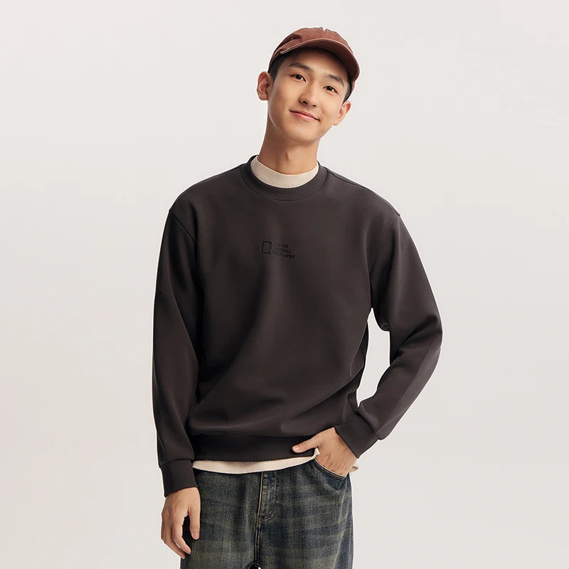 Semir Soft Hoodie Men Spring Letter Print Crew Neck Casual Comfortable Daily Wear Basic Versatile Stylish Pullover Top