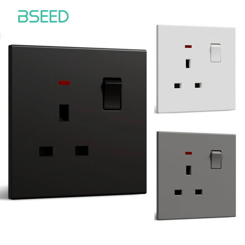 BSEED UK Standard Switched Wall Socket Double Electric UK Outlet with Switch Integrated Panel Plastic for Kitchen Bedroom 13A