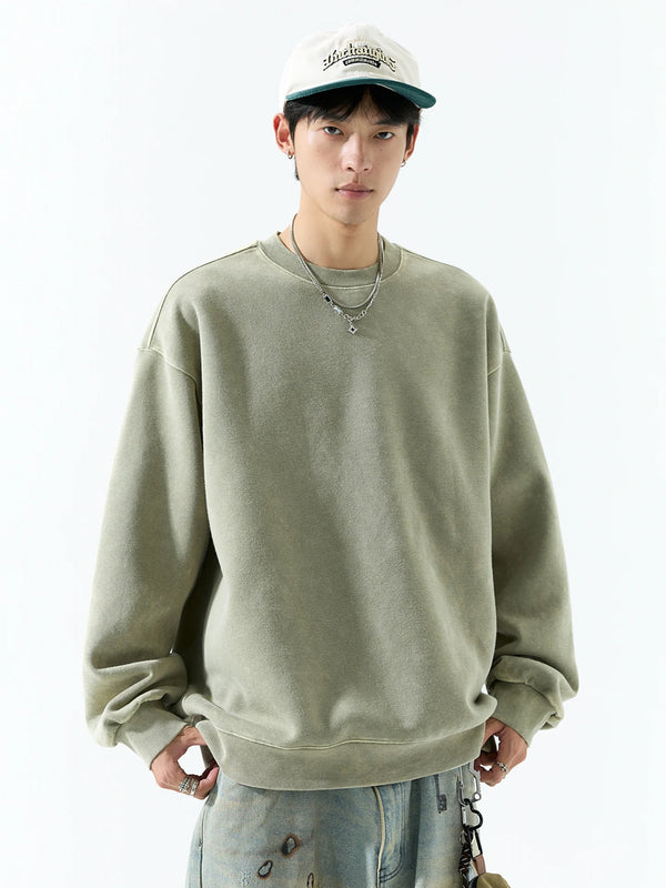 DUKEEN 400G Heavyweight Sweatshirt for Men 2025 Autumn Vintasge Style Washed-Out Solid Color Pullover Casual Men's Clothing