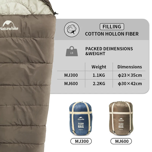 កាបូបគេង Naturehike MJ300 -1℃ ទម្ងន់ស្រាល MJ600 -12℃ កាបូបគេងម៉ាក់មី សម្រាប់បោះតង់ក្រៅផ្ទះ កាបូបគេងកប្បាស សម្រាប់រដូវរងា ក្តៅឧណ្ហៗ