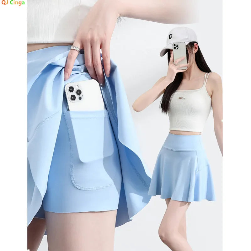Women's Stretch Mini Skirt in Asian Sizes, Perfect for Shopping, Yoga, Exercise, and Parties. Available in Black, White, Purple,