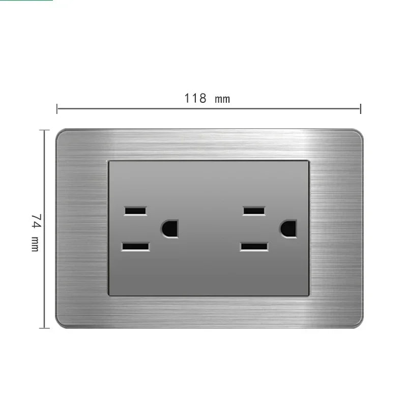 American Standard Wall Light Switch Power Socket Universal Plug with usb US Stainless Steel 2way Socket Panel 118*74m Computer
