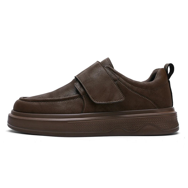 Men's Hook & Loop Loafers Platform Slip on Casual Dress Shoes Faux Leather Business Walking Sneakers for Work Office