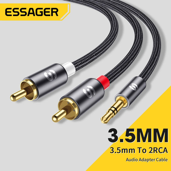 ខ្សែអូឌីយ៉ូ Essager RCA ស្តេរ៉េអូ 3.5mm ទៅ 2RCA ខ្សែបុរសទៅស្ត្រី AUX RCA Jack Y Splitter សម្រាប់ខ្សែពង្រីកសំឡេងរោងកុននៅផ្ទះ