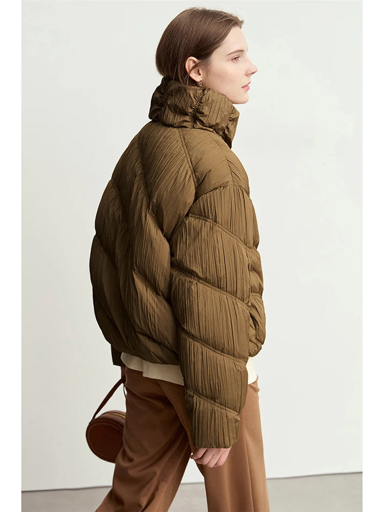 អាវក្រៅ AMII បែប Minimalist Streetwear សម្រាប់ស្ត្រីឆ្នាំ ២០២៥ រដូវរងាធម្មតា កអាវឈរ ផ្នត់ ប៉ាក់អក្សរ អាវធំស្ត្រី 12444042