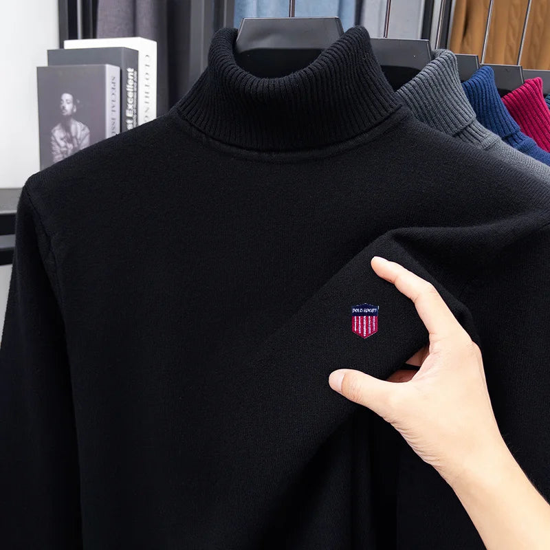 Best Seller Men Long-Sleeved Knitwear High Neck Letter Embroidery Autumn Winter New Comfort Pullover Leisure Versatile Men'sWear