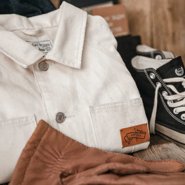 Maden Workwear អាវក្រៅកការ៉េពណ៌សរបស់បារាំងបែបវីនថេចហោប៉ៅធំសម្រាប់បុរស Raglan អាវធំដើមរដូវស្លឹកឈើជ្រុះ