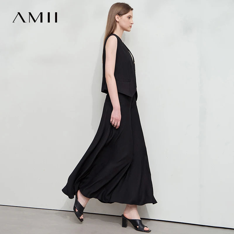 អាវក្រៅក V បែប Minimalist សម្រាប់នារីការិយាល័យរដូវក្តៅ AMII អាវកាក់រឹង សំពត់វែងដាច់ដោយឡែកពីគ្នា សម្លៀកបំពាក់នារី 12542277