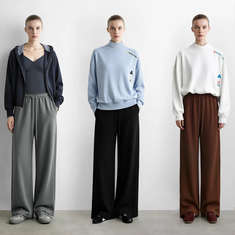 Amii Wide Leg Pants Drawstring Elastic Waist Loose Fit Autumn 2026 New Casual Comfortable Soft Versatile Women's Pants 12623035