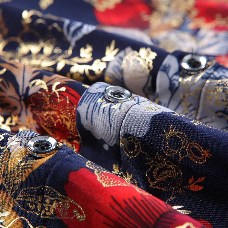 New Summer Collection of Men's Short-sleeve Printed Shirts, Red Single-breasted Button-down Shirts, Asian Sizes M–7XL.