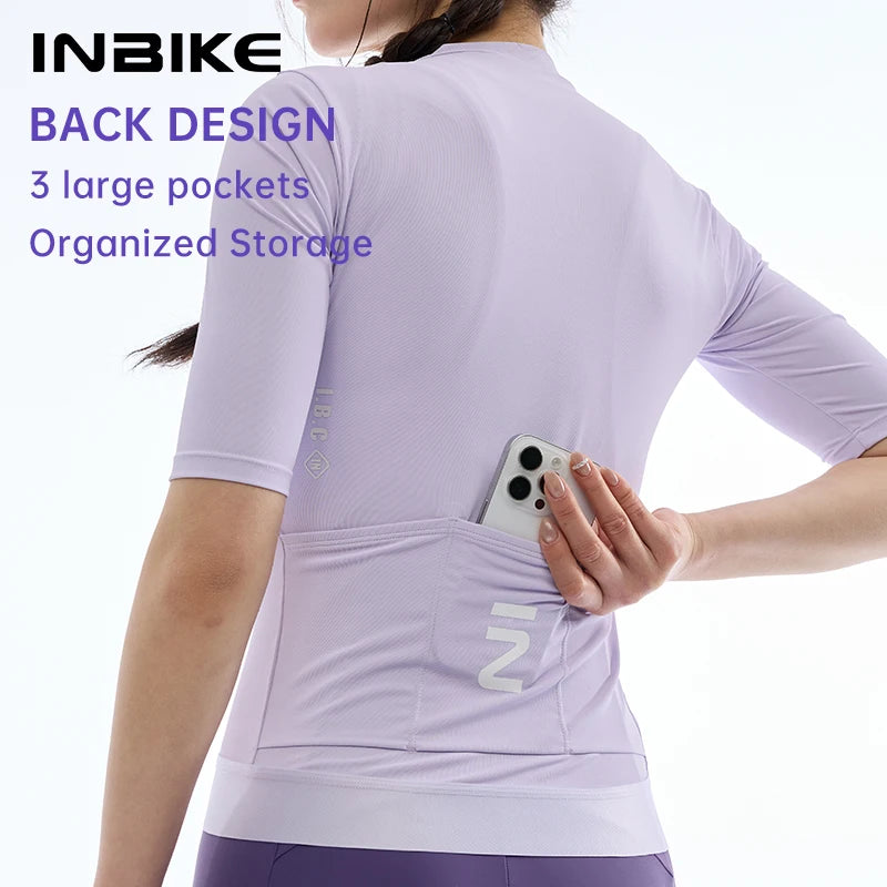 INBIKE Cycling Jersey Women Short Sleeved Breathable Bike Shirt with 3 Rear Pockets Summer Road Bike Biking Clothing for Women