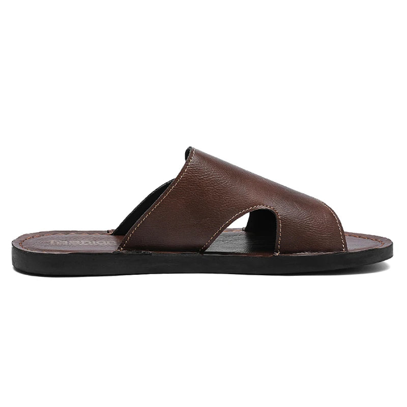 Men's Adjustable Double Buckle Leather Slide Sandals Open Toe Flat Non Slip Casual Summer Slippers Vintage Antique