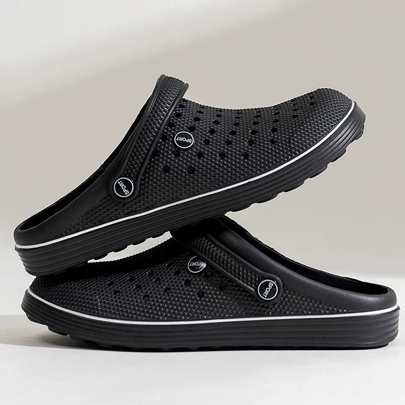 Men's Breathable Clogs Slippers Black Non-slip EVA Garden Shoes Outdoor Beach Sandals Casual Slip-on Mules
