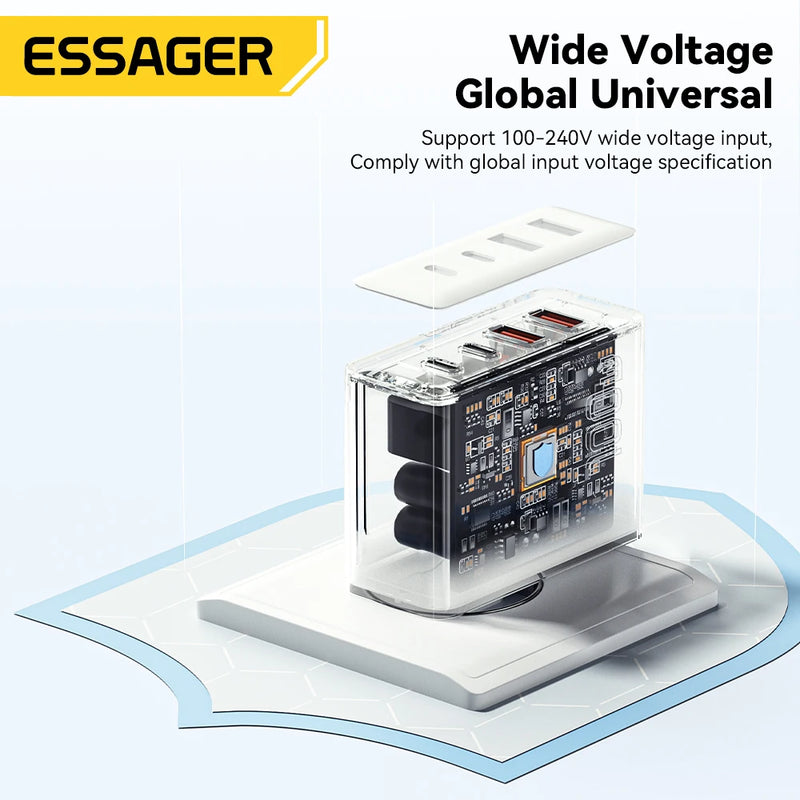 ឆ្នាំងសាក Essager 100W USB Type C ឆ្នាំងសាក 65W PD Quick Charge 4.0 3.0 Type-C សាកលឿនសម្រាប់ iPhone 16 15 14 13 Pro Xiaomi Macbook Laptop