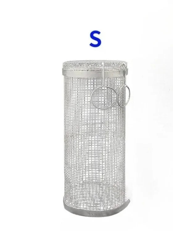 1pc Stainless Steel Grill.Roaster Rolling Cylinder Basket Portable Mesh Rotating BBQ Cage Oven Home Barbecue Picnic Accessories