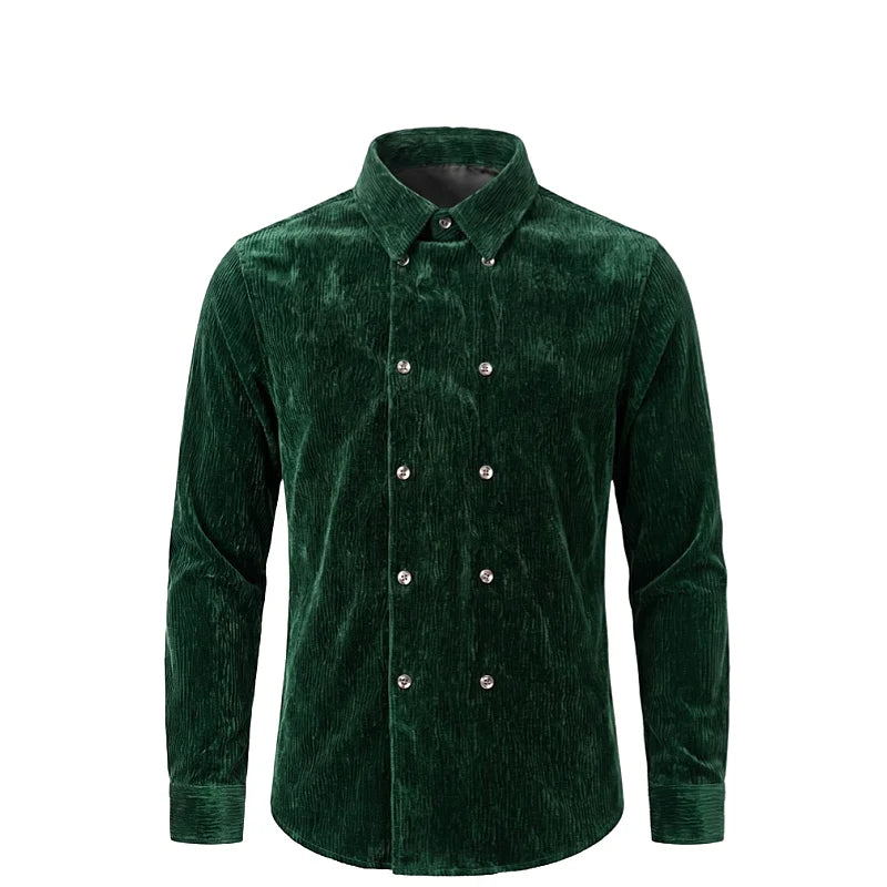 Men's Retro Double-Breasted Slim Fit Shirt – Premium Textured Fabric, Minimalist Gentleman Style for Smart Casual