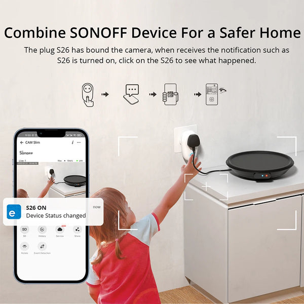 កាមេរ៉ា SONOFF 1080P HD Wi-Fi IOT CAM កាមេរ៉ាសុវត្ថិភាពផ្ទះឆ្លាតវៃស្តើង ភ្ជាប់ជាមួយសំឡេងរោទិ៍ Motion Detection តាមរយៈ eWeLink Alexa Google