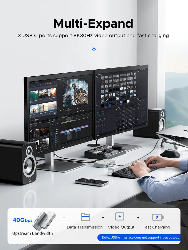 ORICO USB4 HUB 40G USB C HUB PD85W 8K@30Hz 5K@60Hz 4K@60Hz Display Support Daisy Chain Expand for MacBook Pro Mac OS Windows